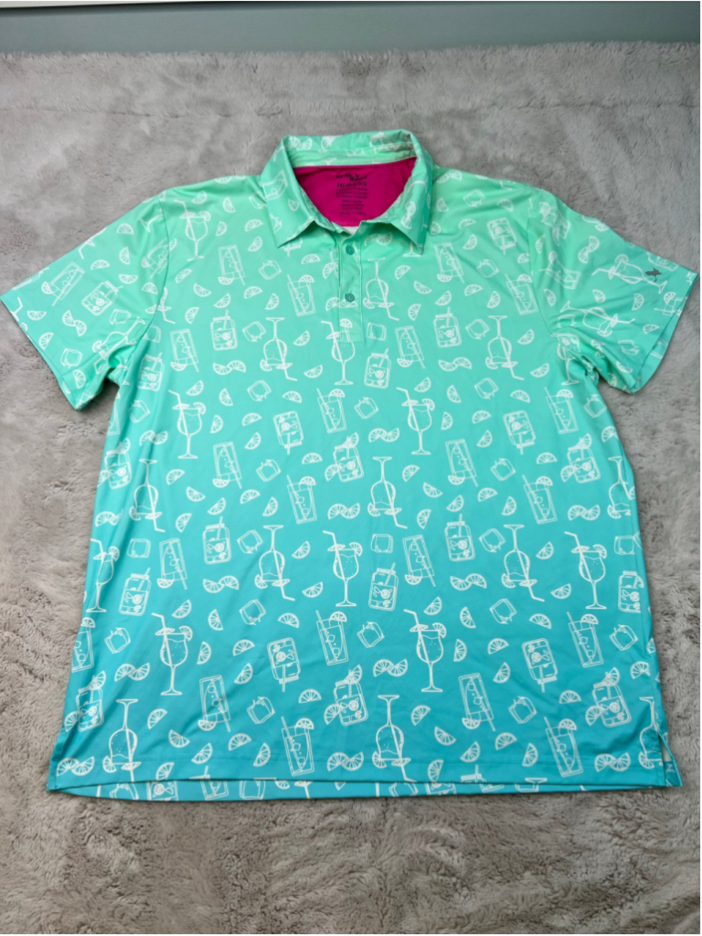 Birdie Bound Polo Shirt Mens 2XL Blue Ombre Cocktail Performance Stretch XXL